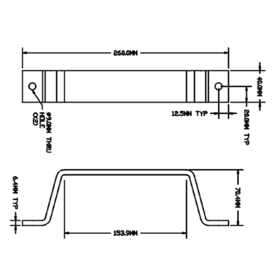 32-154-0 MODULAR SOLUTIONS FORKLIFT BRACKET 260MM L X 40MM W X 71MM H, MOUNTING HARDWARE NOT INCLUDED